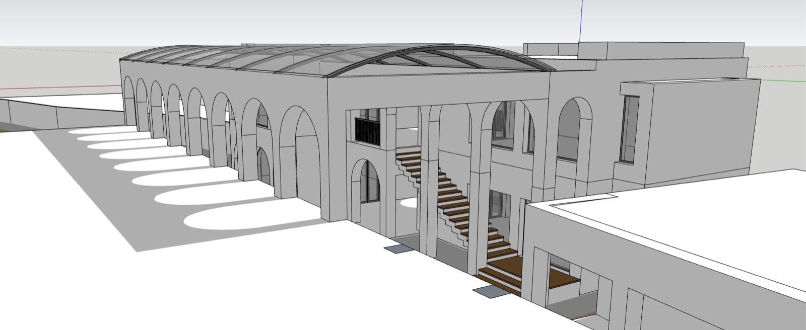 Courtyard Elevation & Arched Hallways Architectural 3D Plan